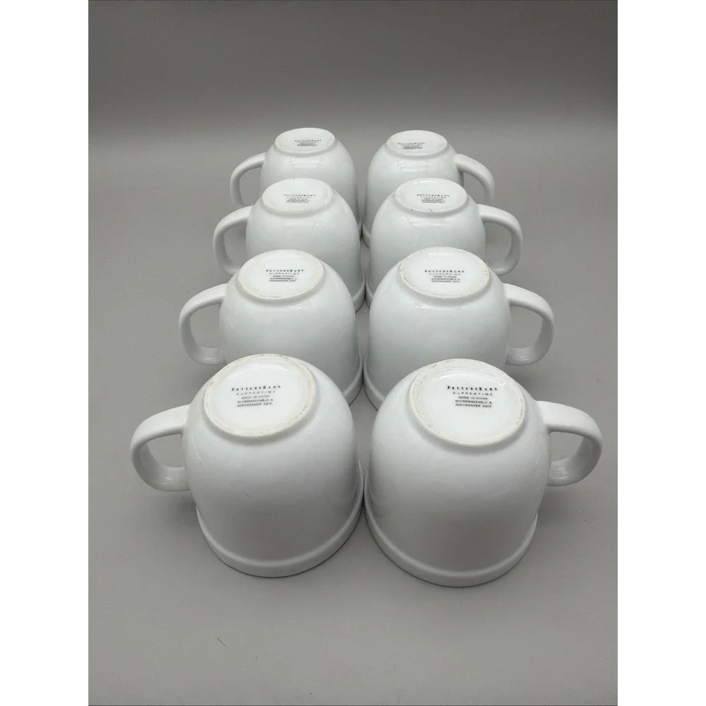 Pottery Barn 8pc White Cafe Coffee Mugs Heavy Thick Restaurant Style Cups